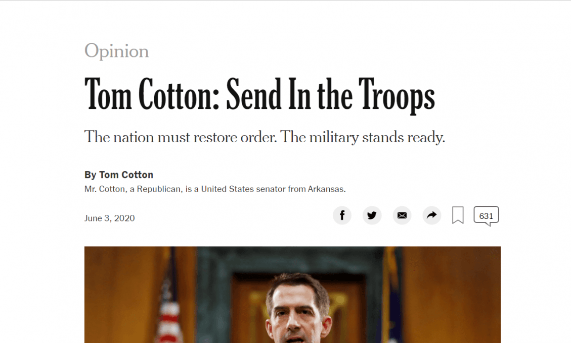 New York Times je pod útokom kvôli kontroverznému článku od senátora Arkansasu