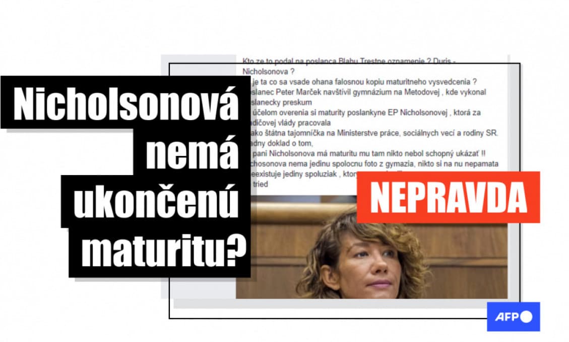Hoax: Europoslankyňa Nicholsonová maturitu má, potvrdila to riaditeľka gymnázia (aktualizácia)