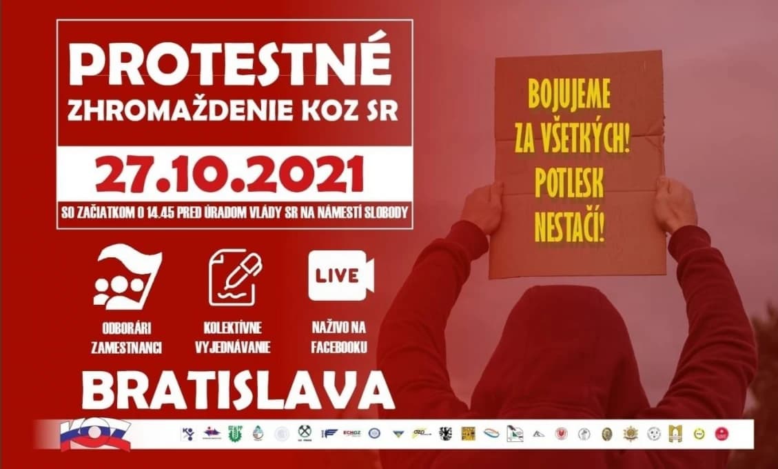 Ďalší protest! 27. 10 . 2021 pred úrad vlády zvoláva KOZ SR