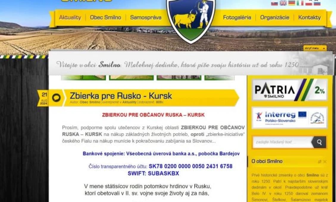 Veľká ruská agentúra dojatá iniciatívou našej obce Smilno