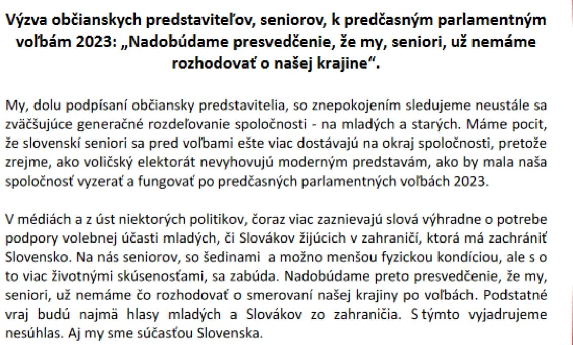 I. Gašparovič a ďalšie osobnosti vyzvali seniorov na účasť vo voľbách