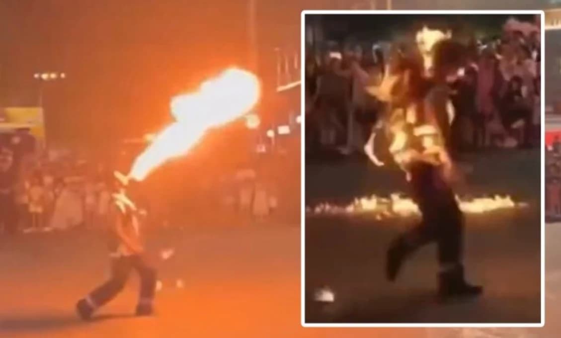OHNIVÉ PEKLO NA ULICI! Pouličný umelec takmer zhorel zaživa pred stovkami ľudí! (VIDEO)