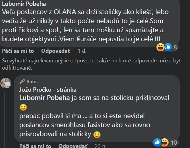 screenshot z fanstránky poslanca Joža Pročka