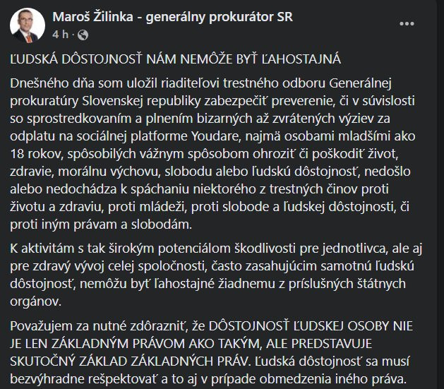 Screenshot facebookovej stránky GP Maroša Žilinku