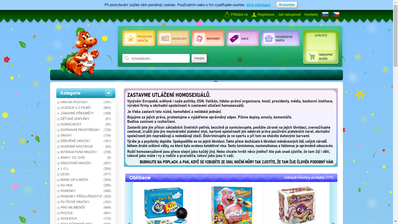 Screenshot z titulnej stránky českého e-shopu
