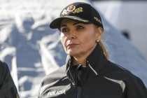 Na snímke prezidentka Policajného zboru SR Jana Maškarová počas tlačovej konferencie, na ktorej Ministerstvo vnútra SR predstavilo nový dizajn polepu policajných vozidiel v Bratislave 7. marca 2025.