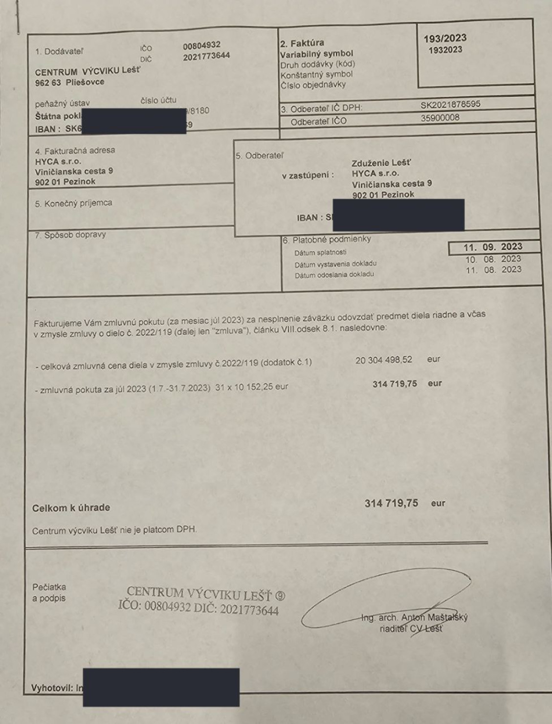 Fakturácia pokuty - 193-2023