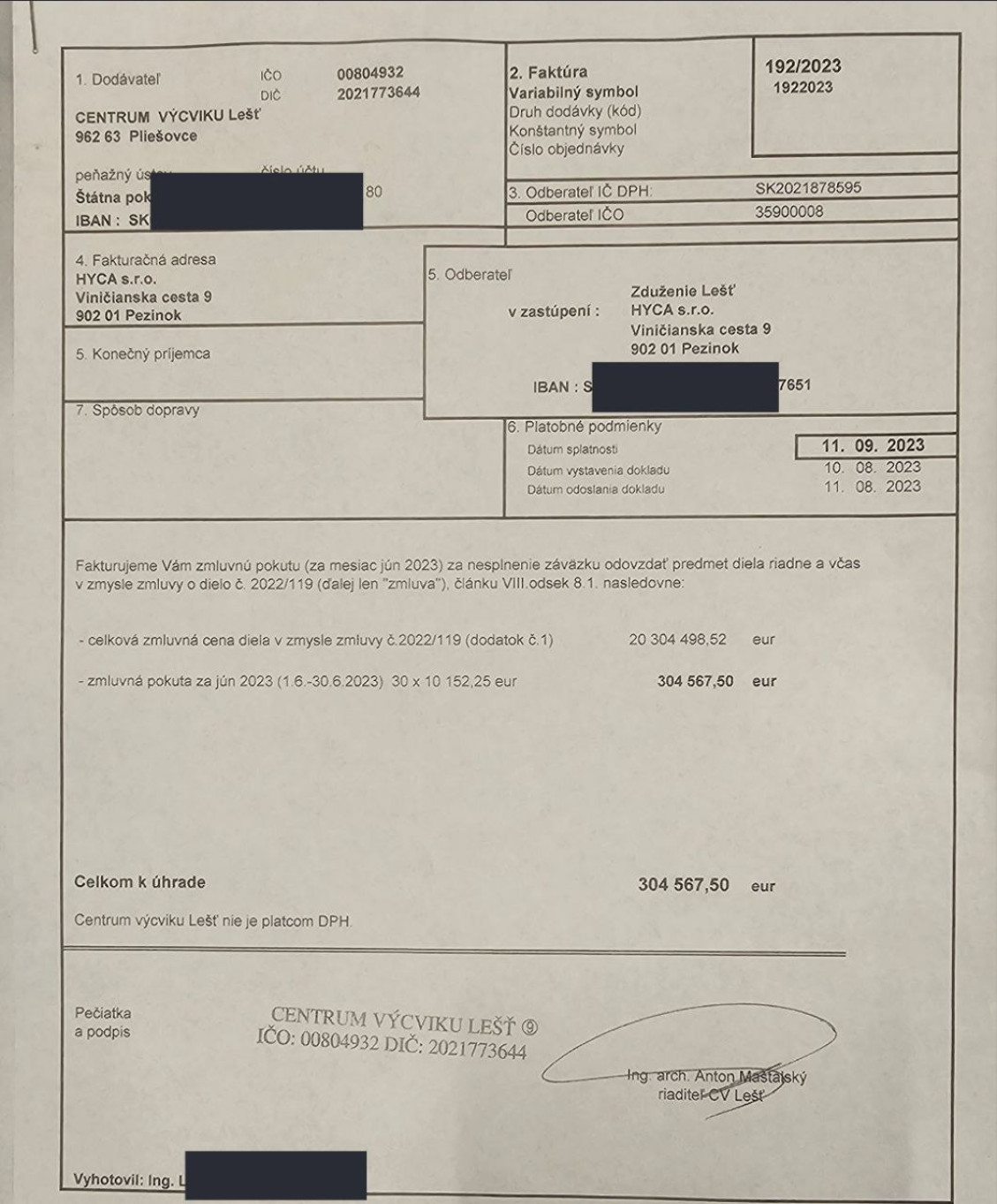 Fakturácia pokuty - 192-2023