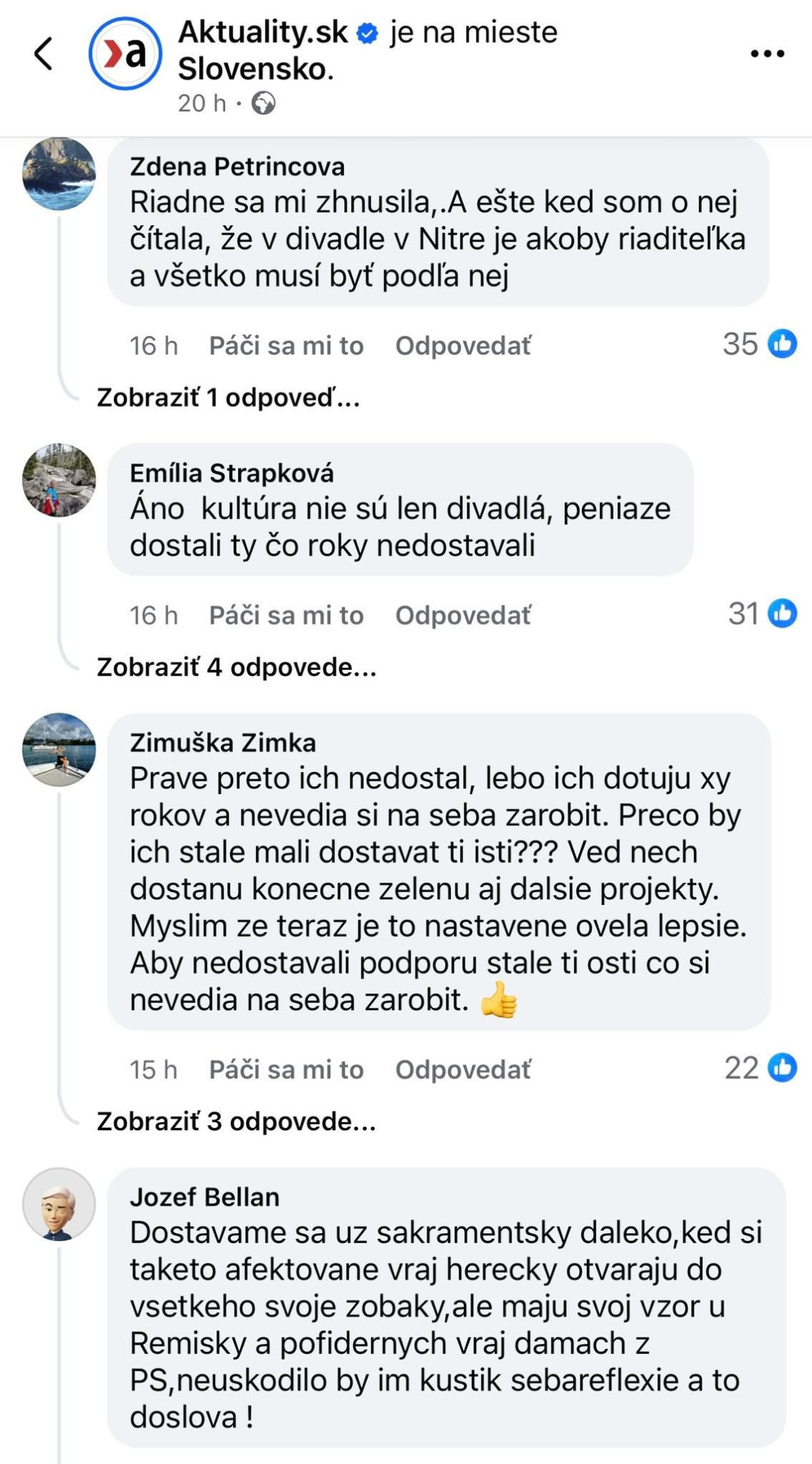 Reakcie na vyjadrenia herečky