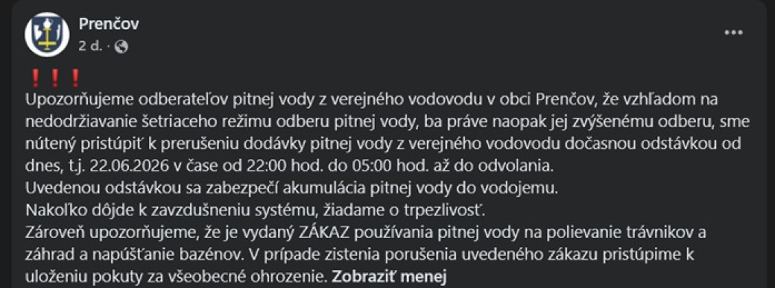 oznam obce Prenčov