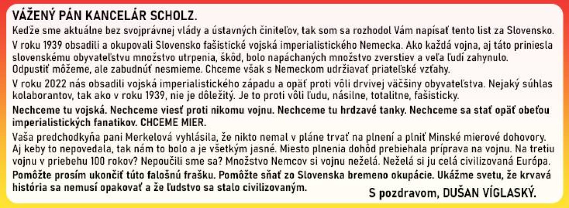 Slovenský podnikateľ píše list nemeckému kancelárovi